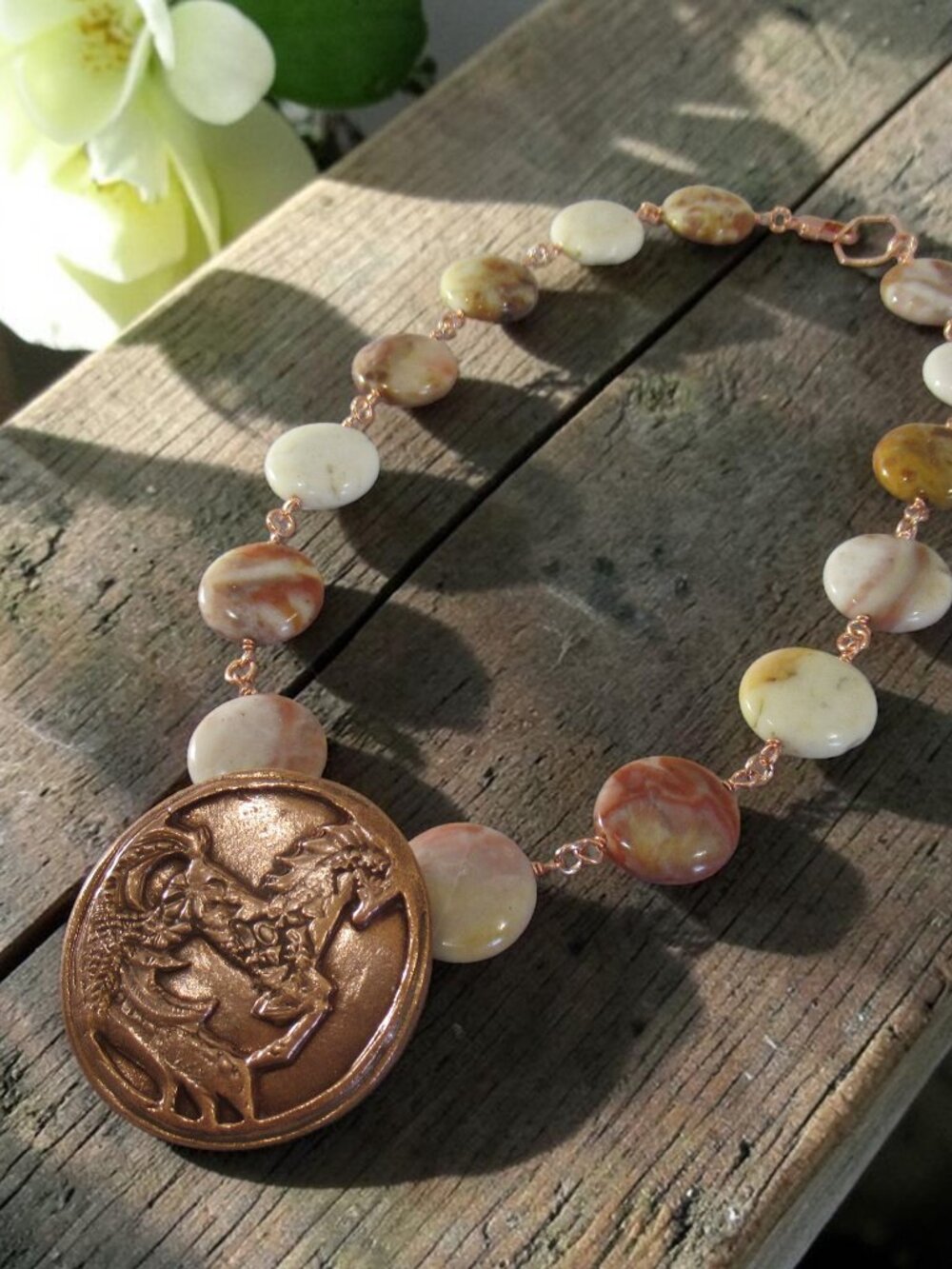 Wildflower Pony Necklace, Hand Cast Copper Horse Medallion